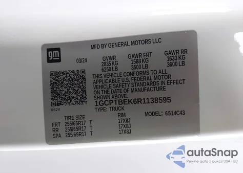 2024 Chevrolet Colorado 4Wd Wt from USA, damaged, VIN 1GCPTBEK6R1138595